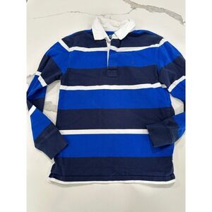 Polo Ralph Lauren Boys Rugby Shirt Blue Navy White Striped Long Sleeve  M 10-12
